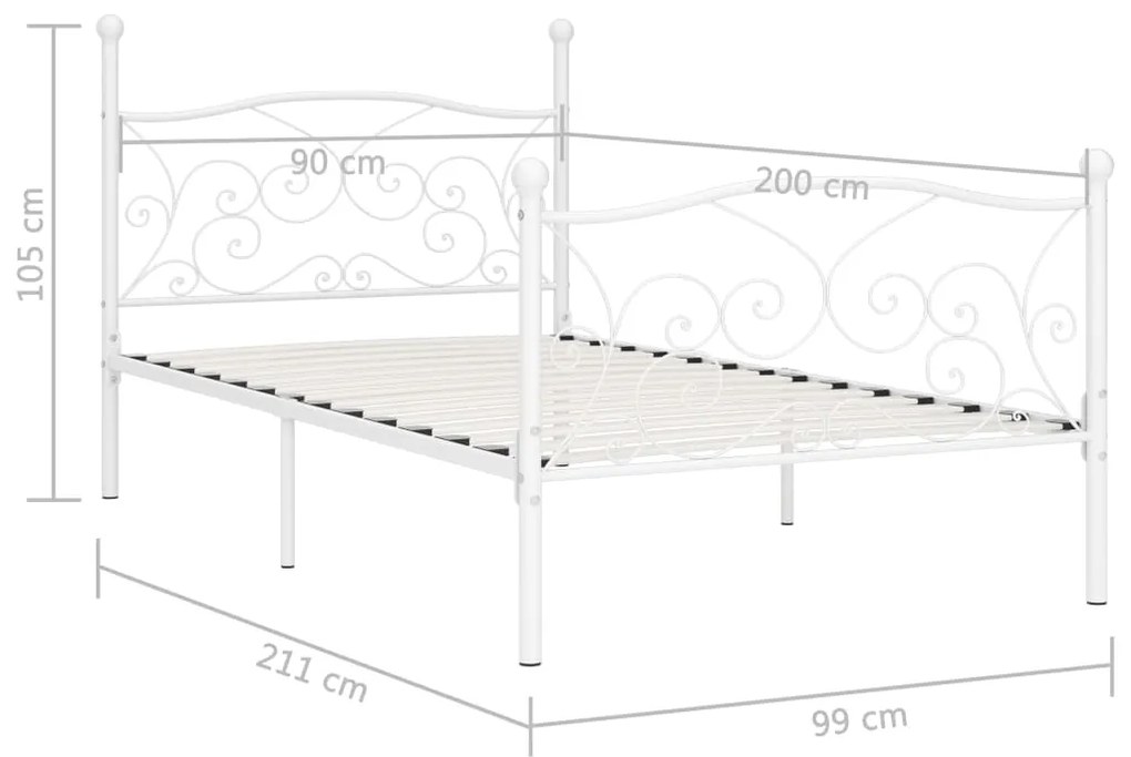 Estrutura de cama com estrado de ripas 90x200 cm metal branco