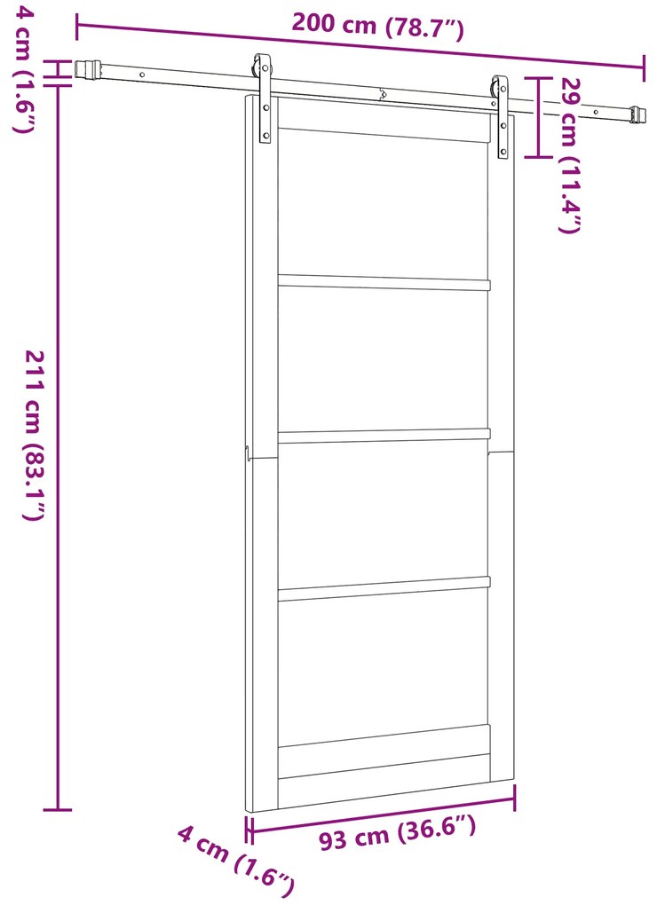 Porta Deslizante com Conjunto de Hardware 93x211 cm Madeira Sólida de