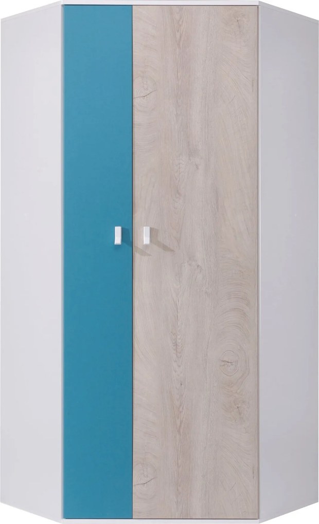 Roupeiro de canto Camteso 100, Carvalho, Turquesa, Branco, 190x90x90cm, 71 kg, Portas para roupeiro: Com dobradiças, Número de prateleiras: 5, Número de prateleiras: 5