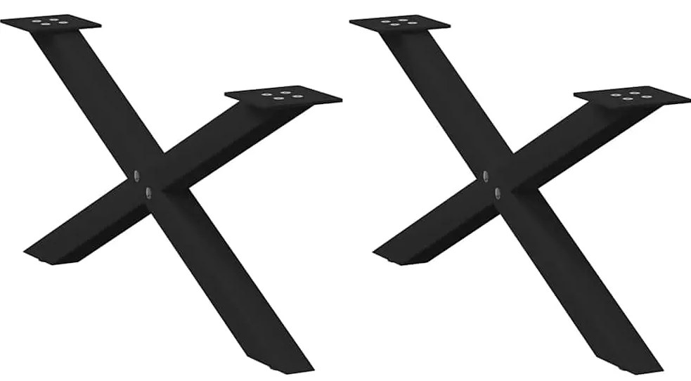 vidaXL Pés para mesa de centro em formato de X, 2 peças, preto, 70x(30-31) cm, aço