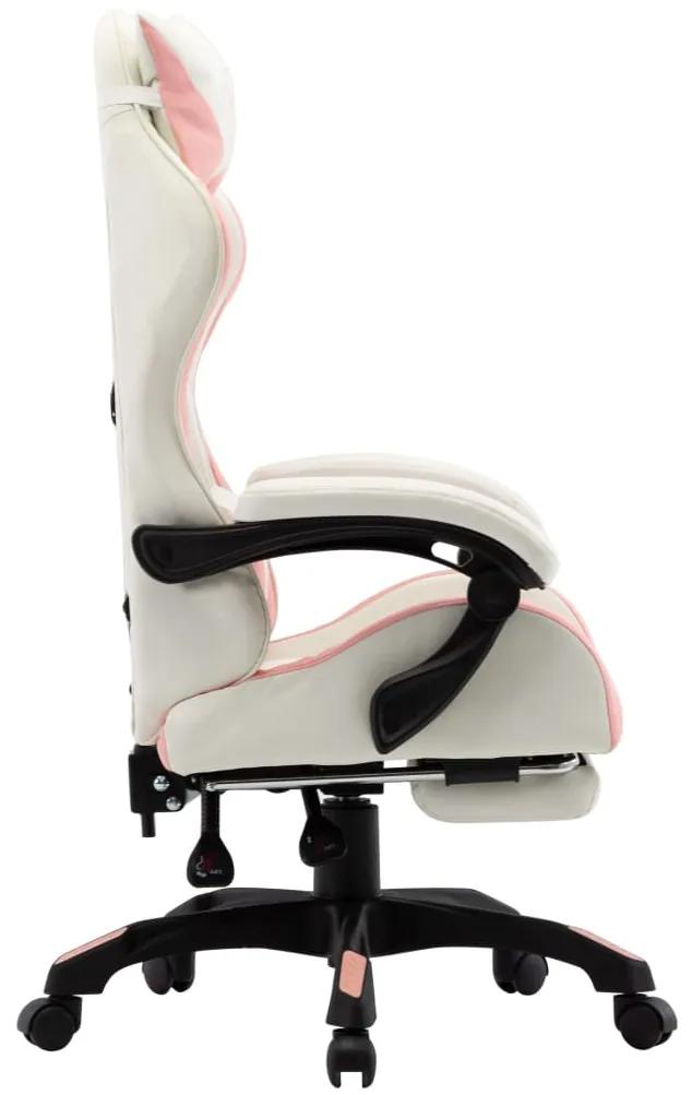 Cadeira estilo corrida c/ apoio pés couro artif. rosa/branco