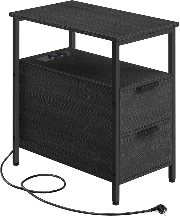 Mesa de cabeçeira com extensão elétrica, 2 gavetas 60 x 30 x 61 cm antracite-preto