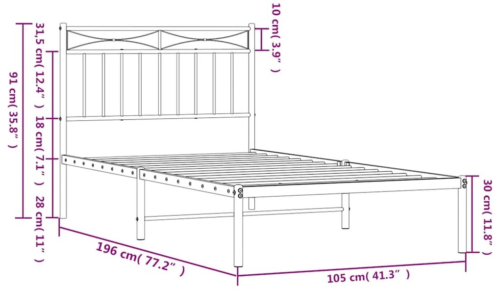 Estrutura de cama com cabeceira 100x190 cm metal branco
