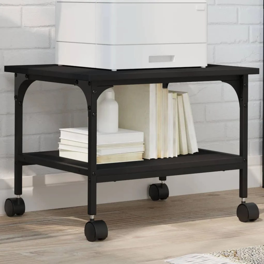 vidaXL Suporte impressora 2 prateleiras 50x40x38 deriv. madeira preto
