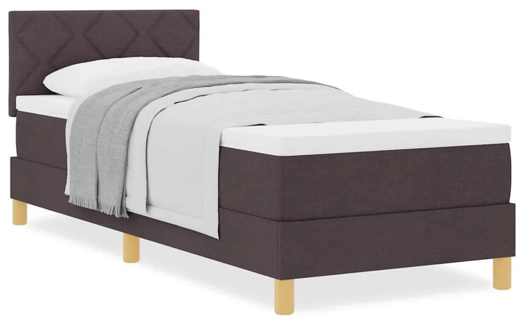 Cama Box Spring com Colchão Castanho Escuro 80x200 cm Tecido