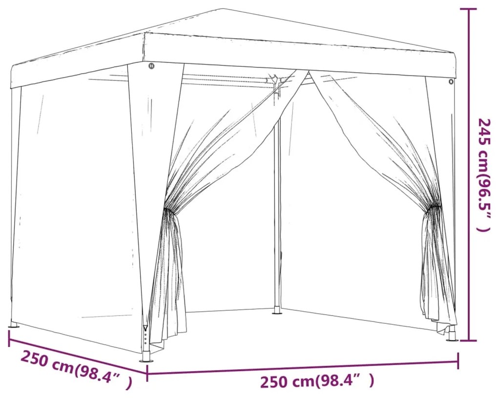 Tenda festas c/ 4 paredes laterais rede 2,5x2,5m PEAD vermelho