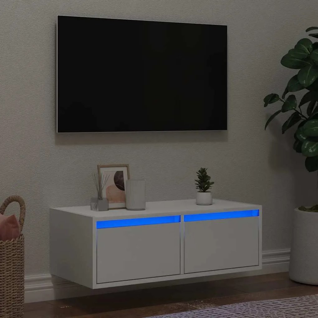 vidaXL Móvel de TV com luzes LED 75x35,5x25 cm branco