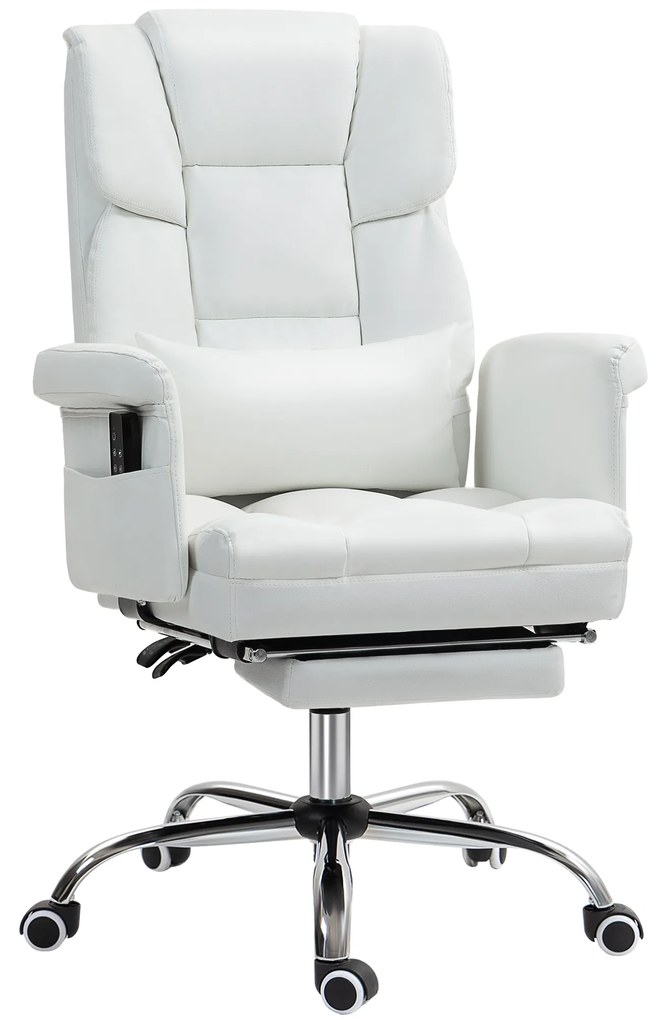 HOMCOM Cadeira de Massagem com Massagem em 6 Pontos Apoio para os Pés Retrátil Controlo Remoto e Suporte Lombar 69x65x115 cm Branco | Aosom Portugal