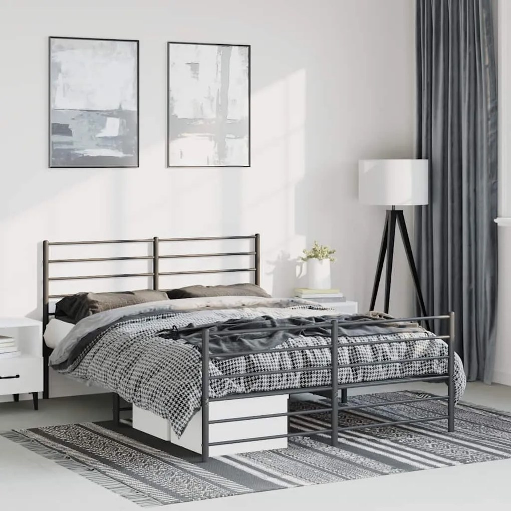 vidaXL Estrutura de cama com cabeceira e pés 150x200 cm metal preto