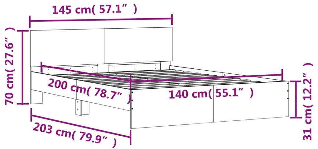 Estrutura de cama com cabeceira 140x200 cm cinzento sonoma