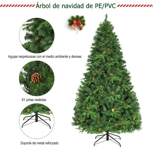 Árvore de Natal iluminada de 2,1 m com suporte Artificial Decoração para Natal em Casa Festa Verde