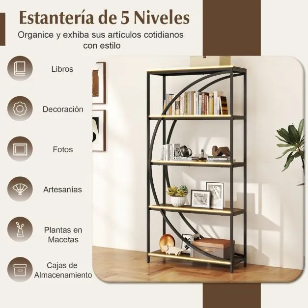 Estante de 5 níveis 86 x 30 x 175 cm com prateleiras de armazenamento abertas Castanha