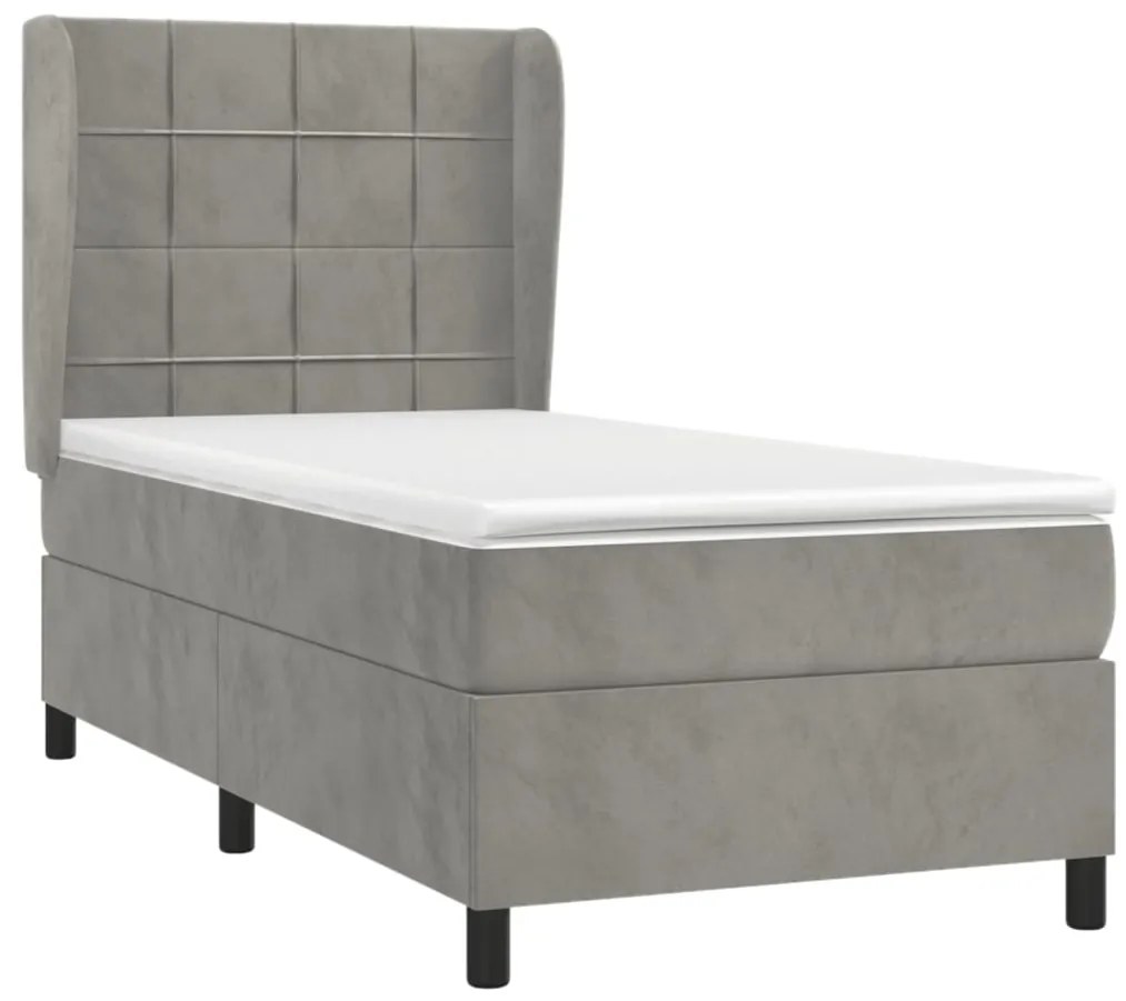Cama com molas/colchão 100x200 cm veludo cinza-claro