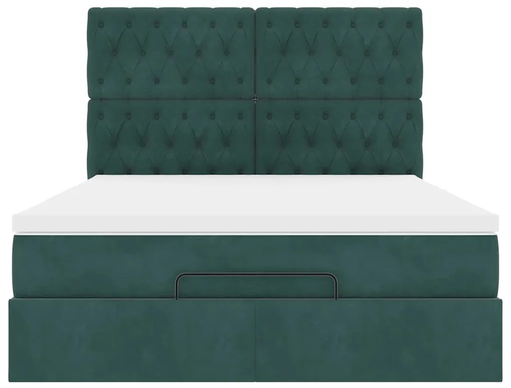 Estrutura cama otomana colchões 140x200 cm veludo verde escuro