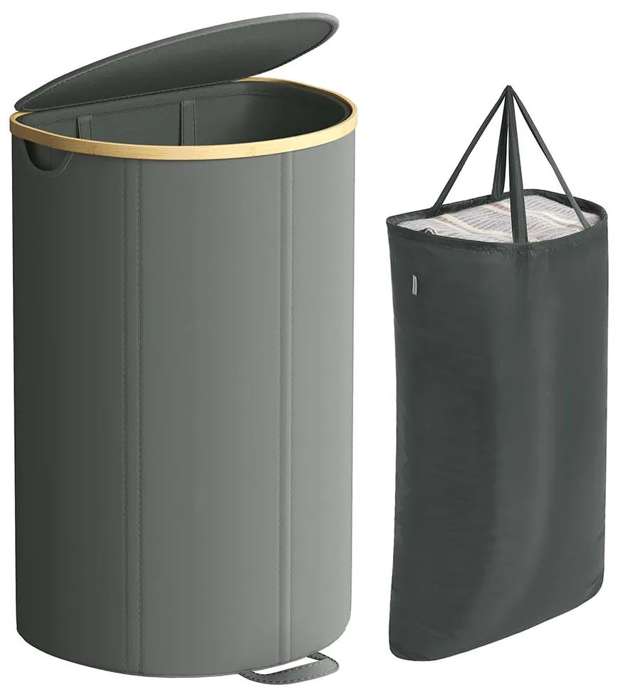Cesto para roupa suja com tampa e saco removível 42,5 x 32,5 x 75 cm cinzento + bege natural