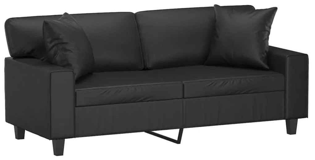 Sofá 2 lugares + almofadas decoração 140 cm couro artif. preto