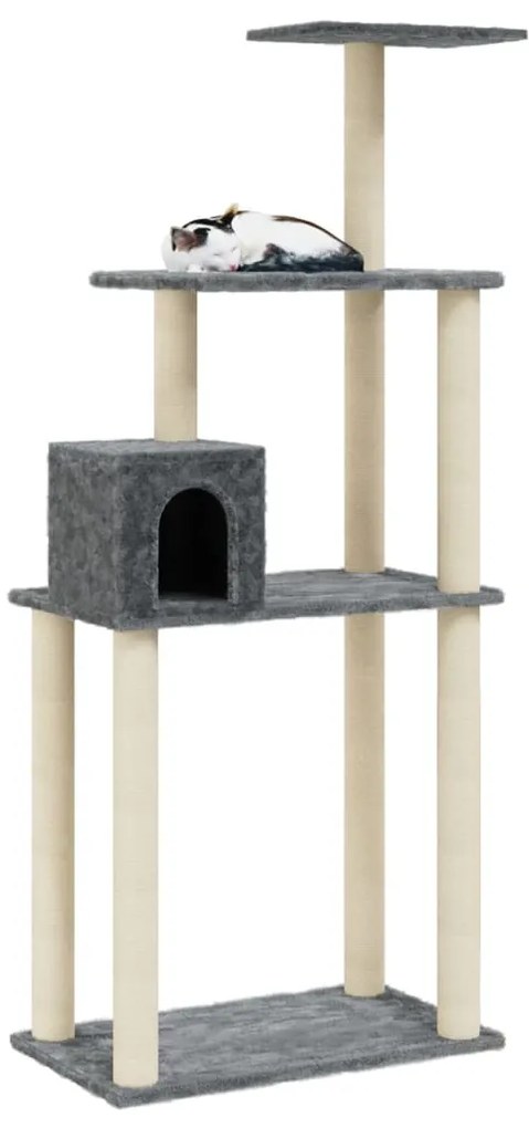 Árvore p/ gatos c/ postes arranhadores sisal 147cm cinza-escuro