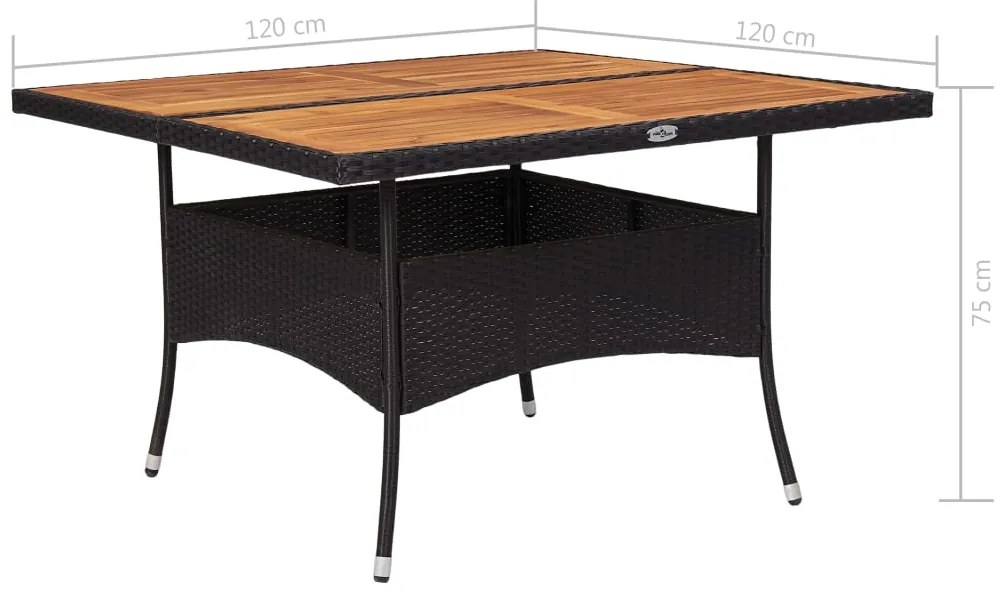 Mesa de jantar para exterior vime PE e madeira maciça preta