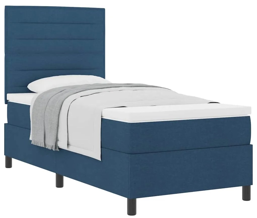 Cama Box Spring com Colchão Azul 90x200 cm Tecido