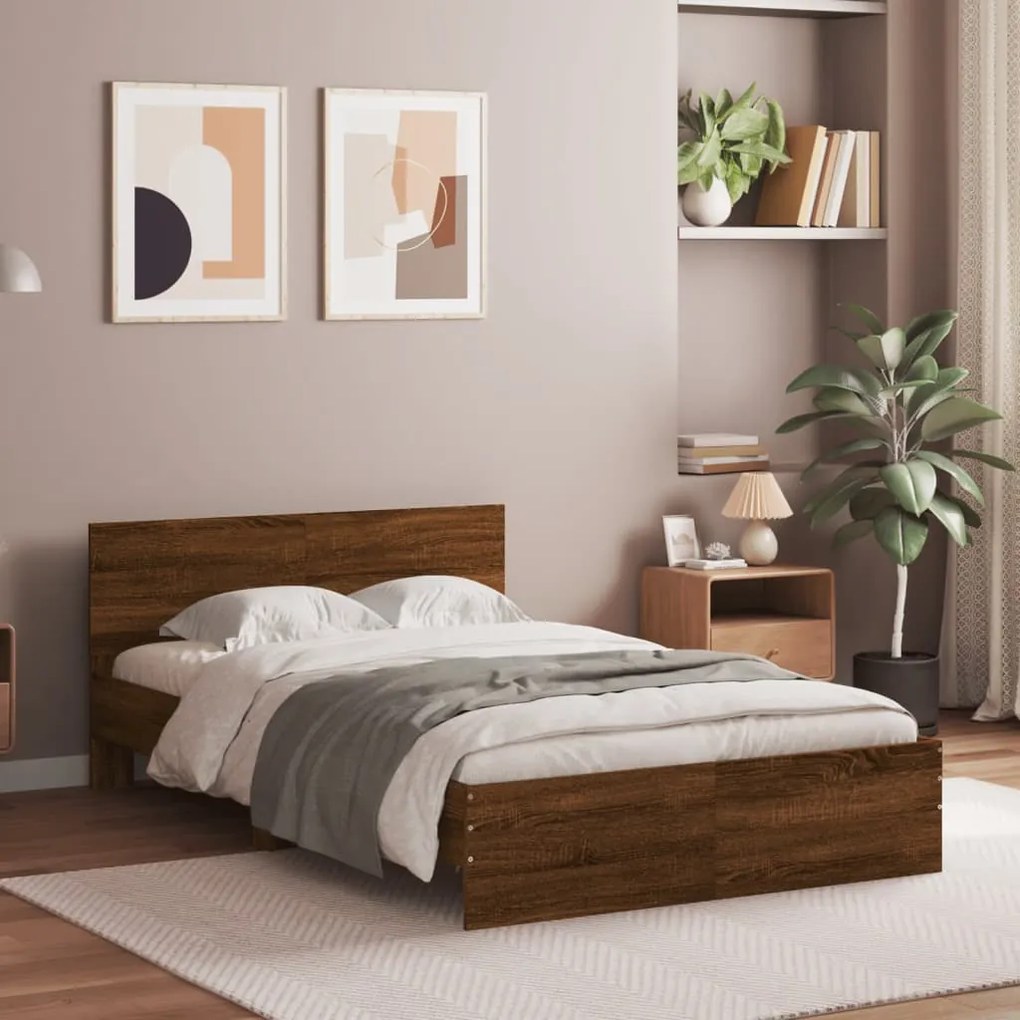 vidaXL Estrutura de cama com cabeceira 120x200 cm carvalho castanho