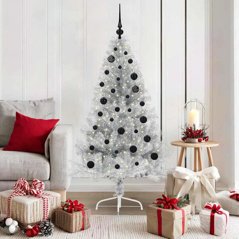 vidaXL Árvore de Natal Artificial Pré-iluminada Prateado 150 cm PET