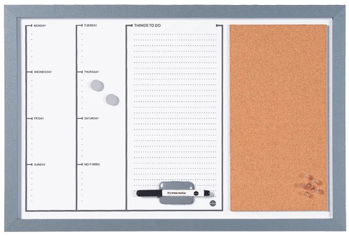 Bi-Office – Quadro Planificação Combinado Magnético/Cortiça 40x60cm Cinza