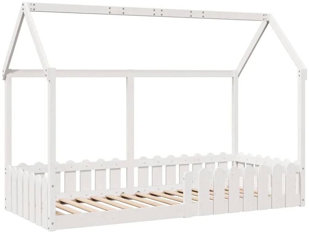 Cama infantil formato de casa 90x200 cm pinho maciço branco