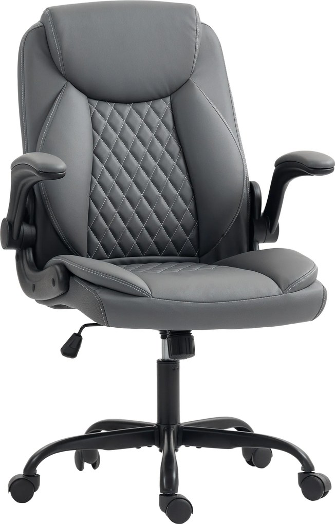 Cadeira de escritório, cadeira ergonómica com braços rebatíveis, altura ajustável, função de balanço, cinzenta