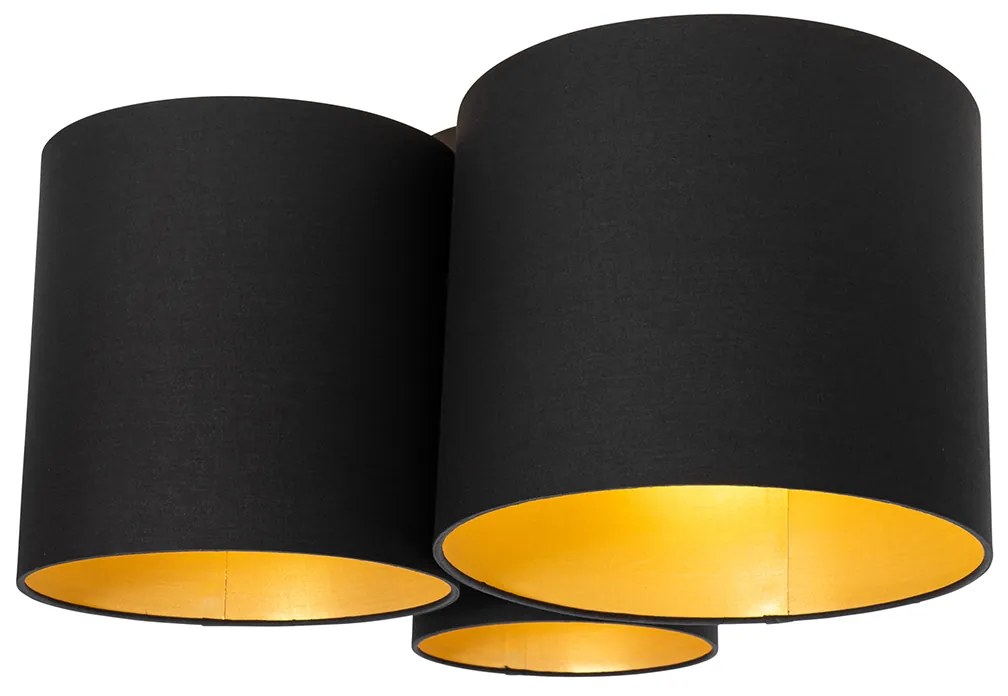 Candeeiro de teto preto com interior dourado 3 luzes - Multidrum Moderno
