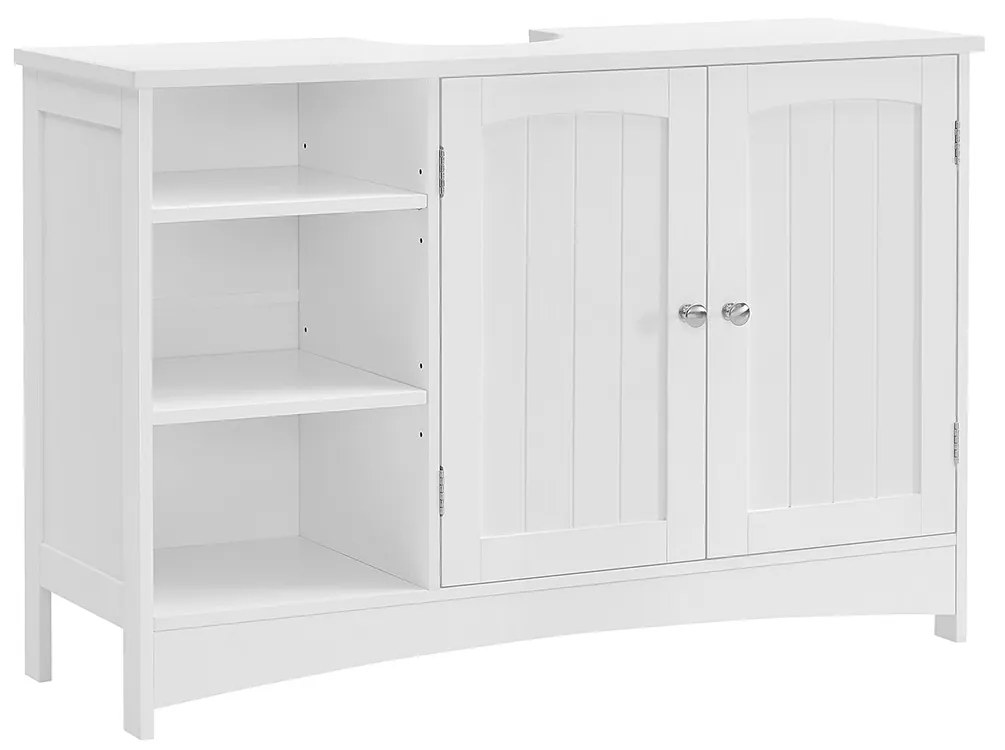 Armário embaixo da pia VASAGLE, armário para pia de banheiro, 90 x 30 x 60 cm, armário de armazenamento com 2 portas, compartimentos de armazenamento abertos, prateleiras ajustáveis ​​em altura, branco UKBBC410P31