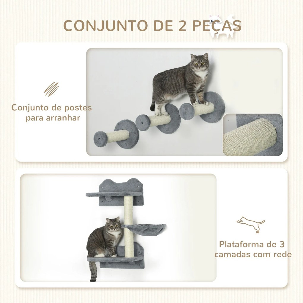 PawHut Conjunto de Prateleiras de Parede para Gatos de 4 Peças Arranha