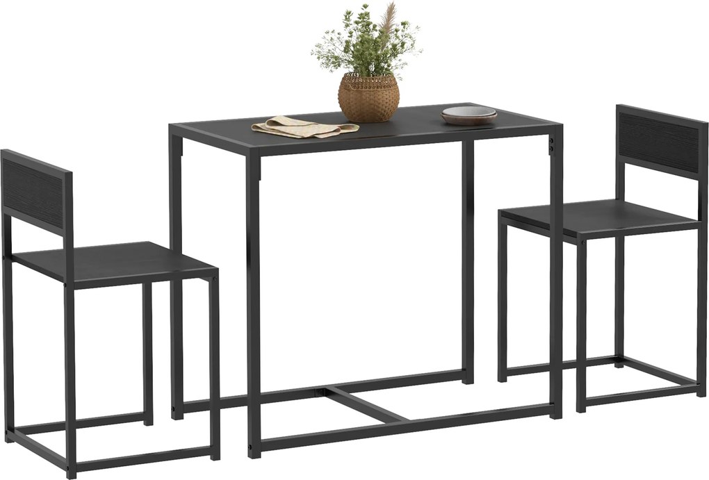 Conjunto de mesa e cadeiras, mesa de jantar de 3 peças com 2 cadeiras encaixáveis, para cozinha, sala de estar ou casa, preto