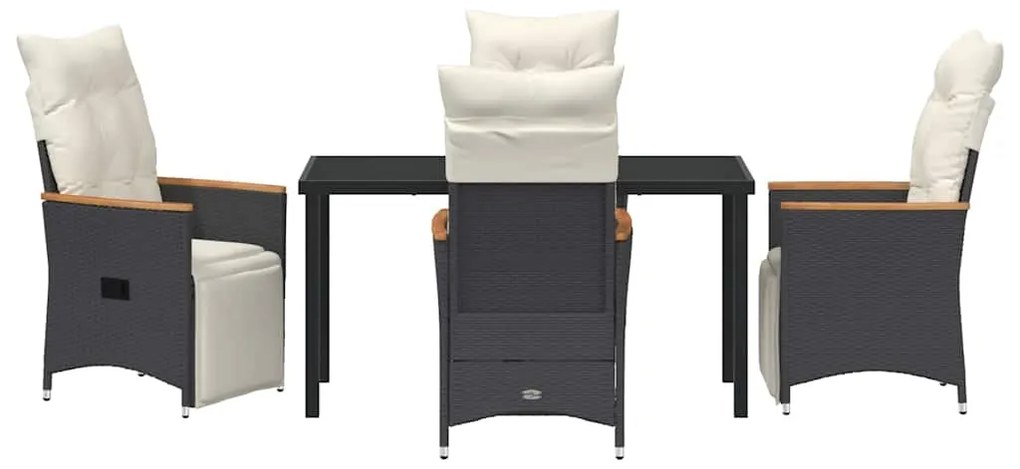 Conjunto de Jantar de Jardim de 5 Peças com Almofadas Pretas em Rattan