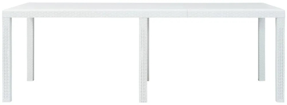 Mesa de jardim 220x90x72 cm plástico branco com aspeto de vime