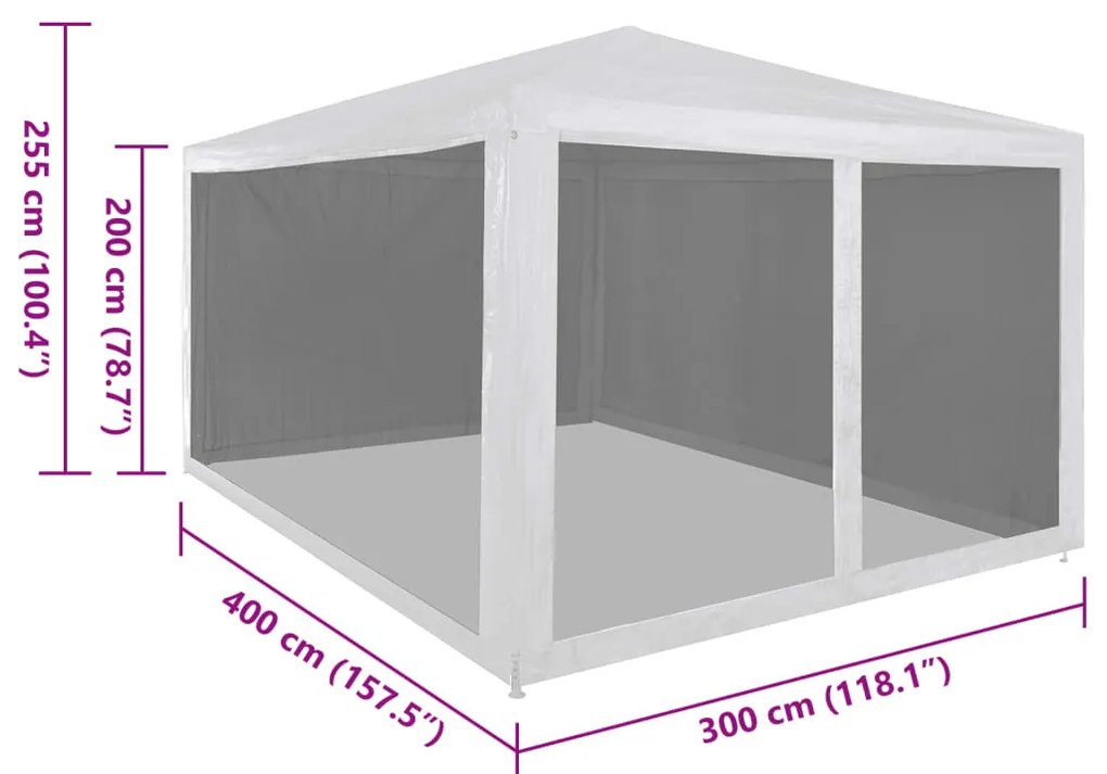 Tenda para festas com 4 paredes laterais em rede 4x3 m