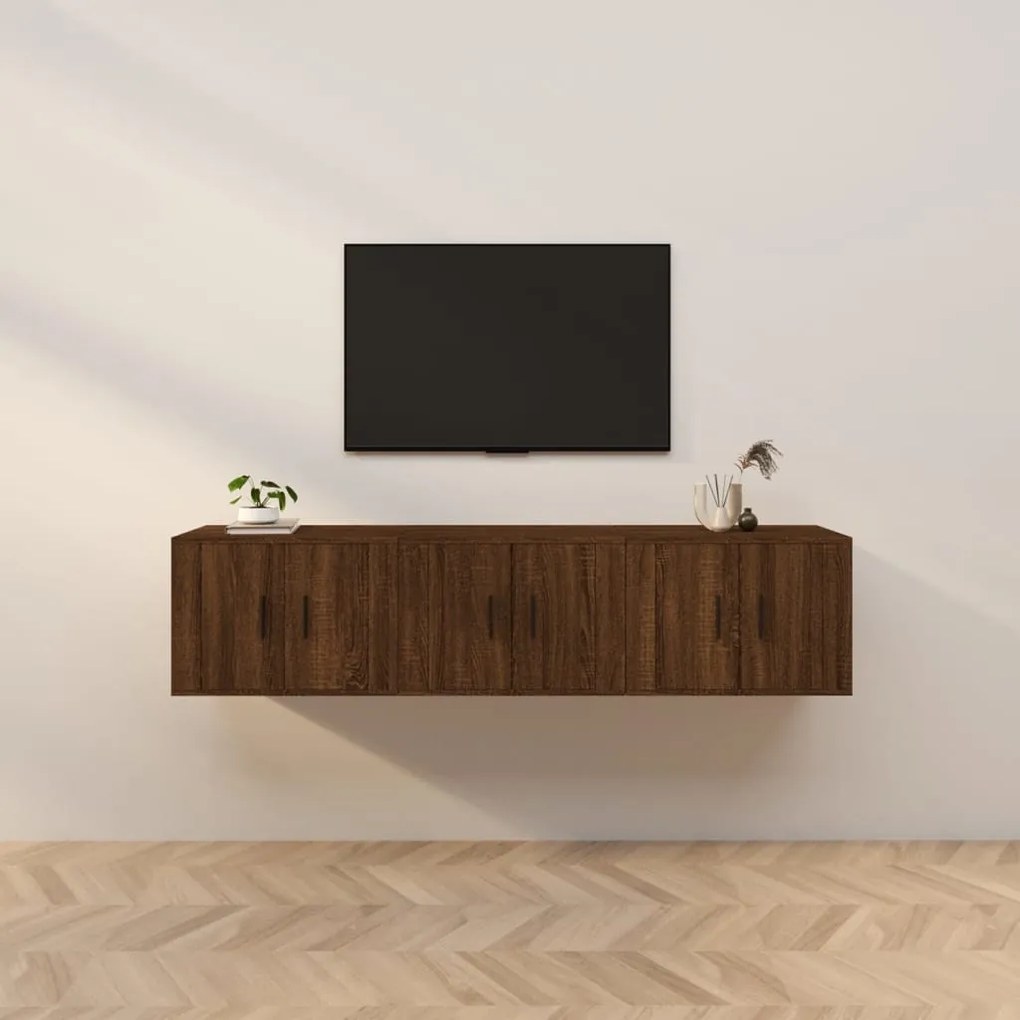 vidaXL Móveis de TV de parede 3 pcs 57x34,5x40 cm carvalho castanho