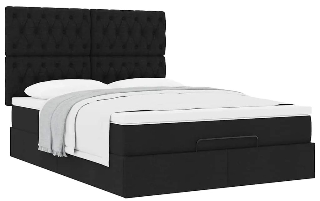 Estrutura de cama otomana com colchão 140x190 cm tecido preto