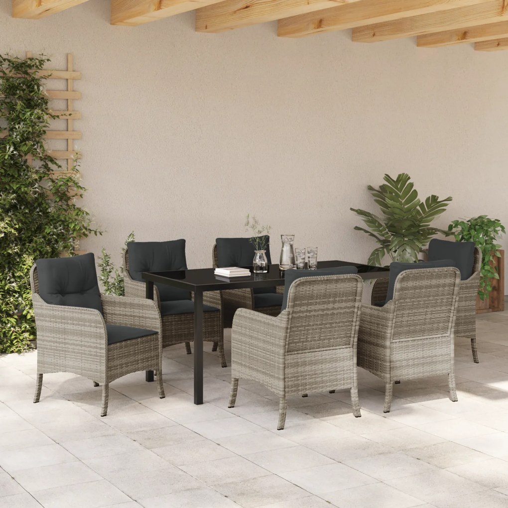 Conjunto de Jantar de Jardim com Almofadas Cinza-claro Rattan Poliéste