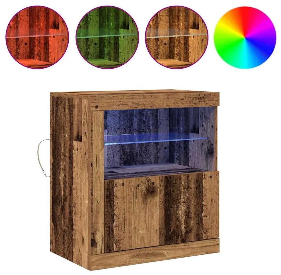 Buffet vidaXL com Luzes LED Madeira Velha 60,5x37x67 cm