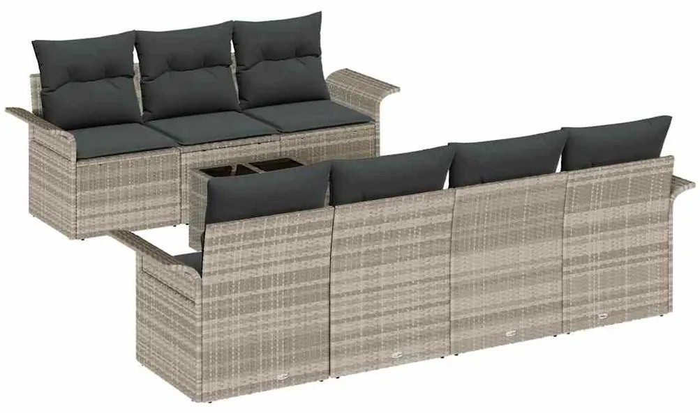 Conjunto de Sofás de Jardim de 8 Peças com Almofadas Cinza Claro Vime
