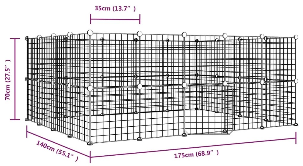 Gaiola p/ animais de 52 painéis c/porta 35x35 cm aço preto