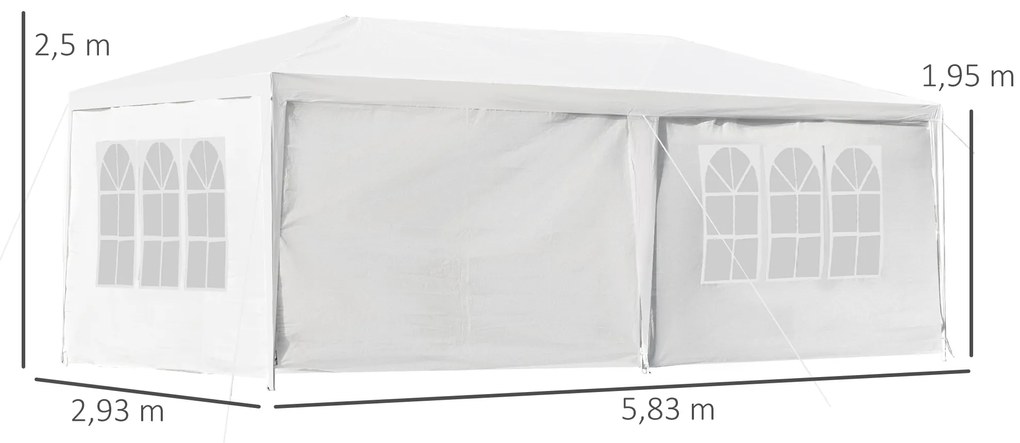 Outsunny Tenda para Festas 6x3 Tenda de Jardim com 2 Portas 4 Paredes Laterais Removíveis e 4 Janelas para Exterior Eventos Casamentos Branco