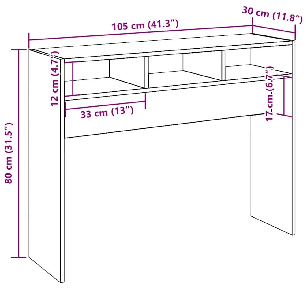 Mesa consola 105x30x80 cm derivados madeira carvalho artisiano