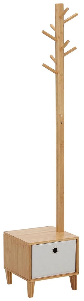 HOMCOM Cabide de Pé de Bambu com Banco Gaveta de Tecido e 8 Ganchos para Pendurar Roupa Bolsas Casacos 35x35x177cm Natural | Aosom Portugal