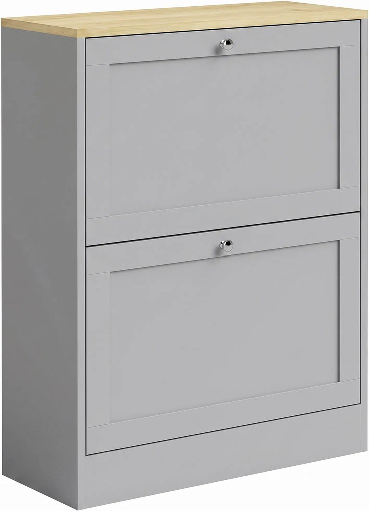 HOMCOM Sapateira 12 Pares, Móvel de Entrada com 2 Gavetas Basculantes e Prateleiras Ajustáveis, 60 x 23,5 x 80cm, Cinza | Aosom Portugal