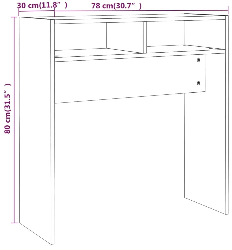 Mesa consola 78x30x80 cm derivados de madeira carvalho fumado