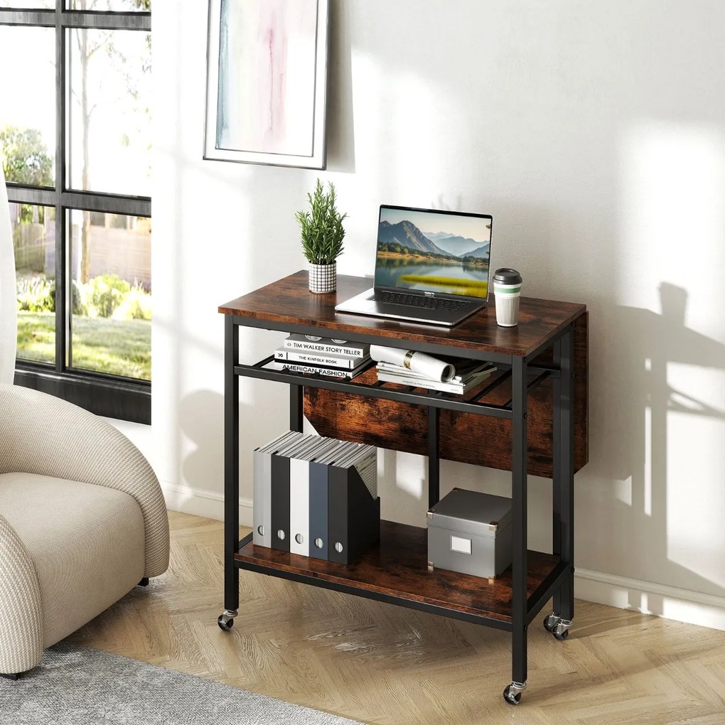 Mesa de jantar 80 x 75 x 75 cmdobrável e extensível com rodas, tampo rebatível, suporte para garrafas e estante de arrumação para espaços reduzidos, C