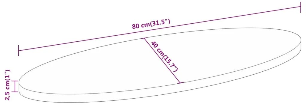 Tampo de mesa oval 80x40x2,5 cm madeira de mangueira maciça