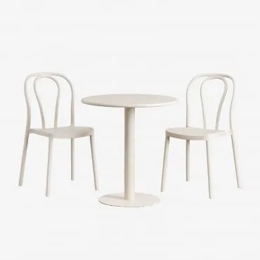 Conjunto De Mesa Redonda Ø70 Cm E 2 Cadeiras De Jardim Mizzi Tapioca Bege - Sklum
