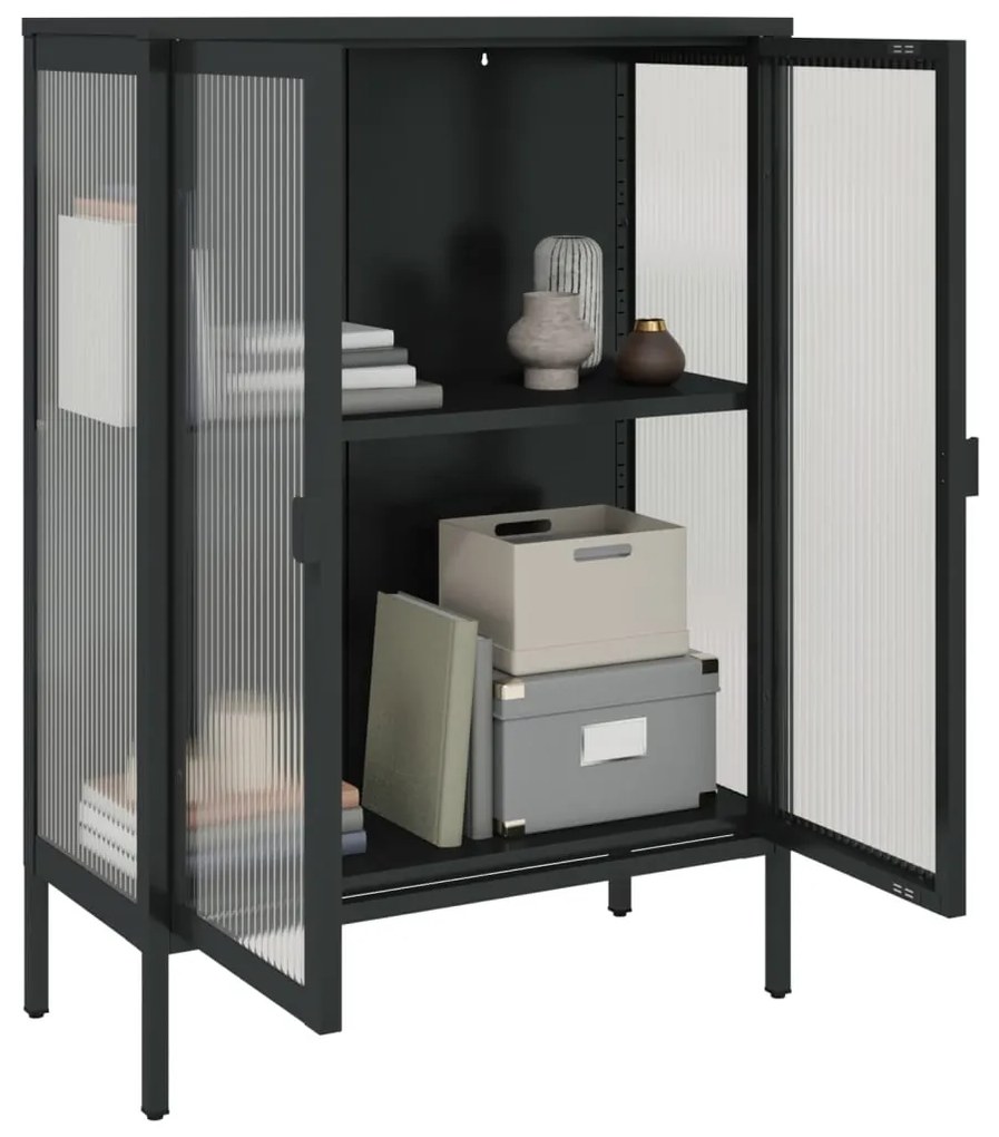 Aparador 75x35x105 cm vidro e aço preto